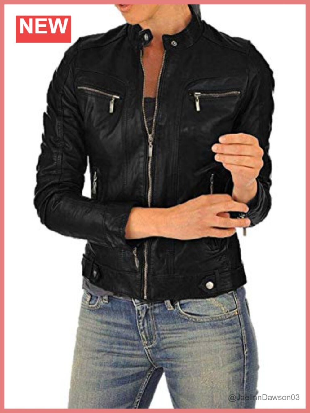 Lambskin Leather Biker Jacket Quilted Slim Fit Round Collar Winter Riding